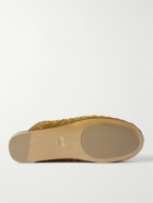 CELINE - Leather-Trimmed Logo-Embroidered Suede Mules - Brown