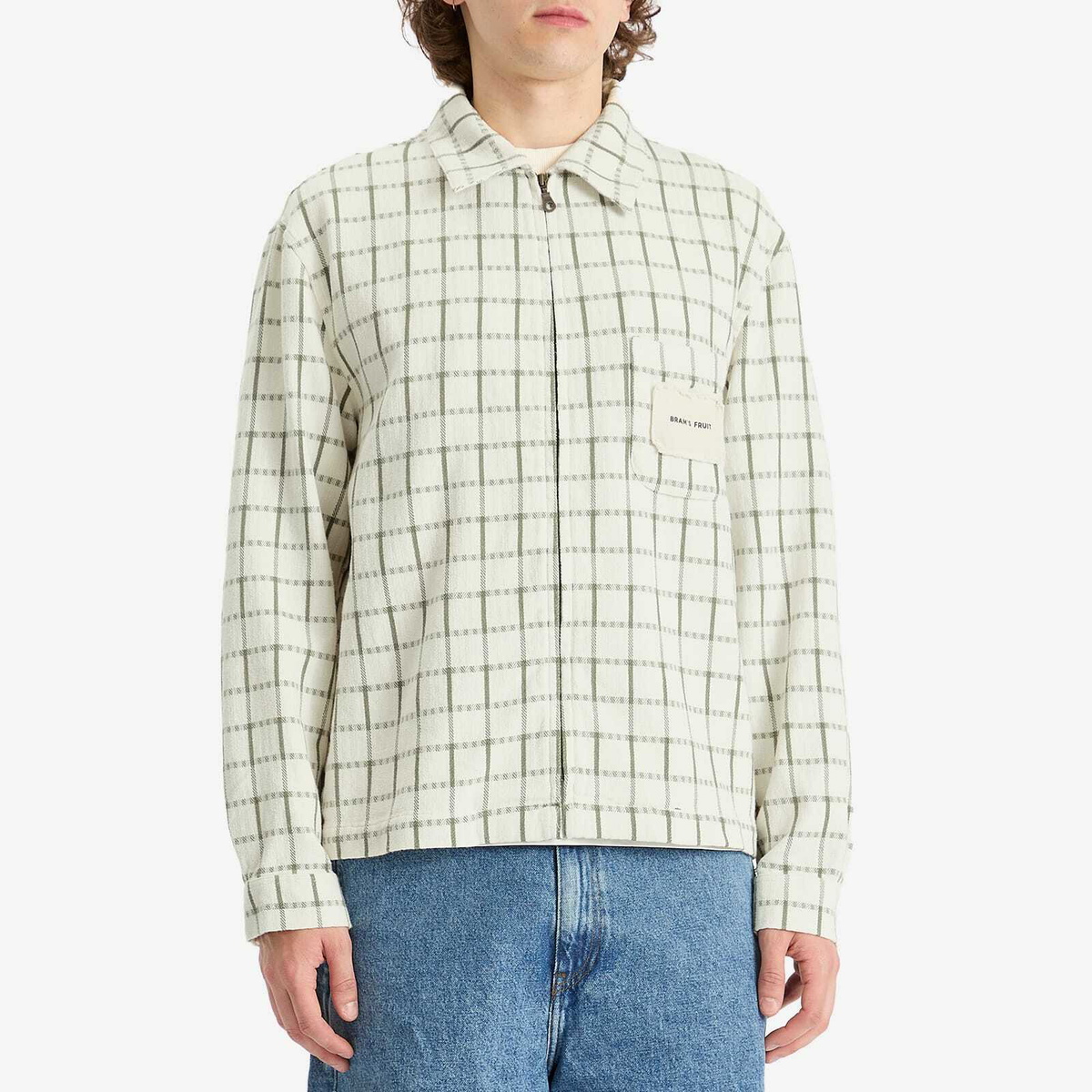 Bram's Fruit Men's Tea Cloth Overshirt in White/Green