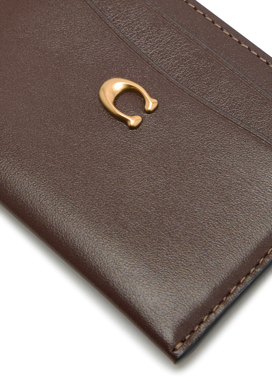 Coach Logo Polished Leather Card Holders - Brown - One Size