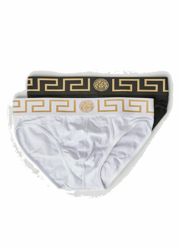 Photo: Pack of Two Greca Border Briefs in Black And White