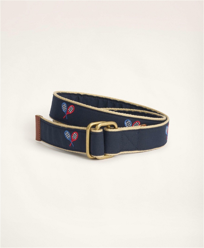 Photo: Brooks Brothers Men's Embroidered Leather Tab D-Ring Belt