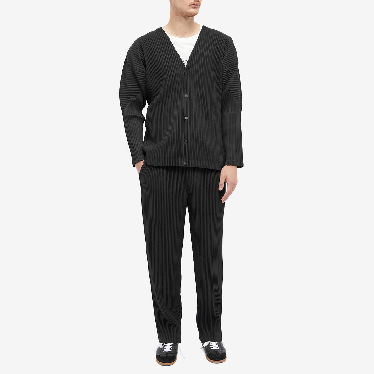 Homme Plissé Issey Miyake Men's Pleated Cardigan in Black Homme Plissé Issey Miyake Men's Pleated Cardigan in Black
