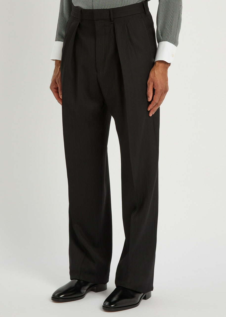 Tom Ford Striped Wool Trousers Black
