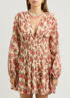 Free People Keep You Floral-print Cotton Mini Dress Red