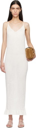 Jil Sander Off-White Smocked Fine Rib Frill Detail Maxi Dress