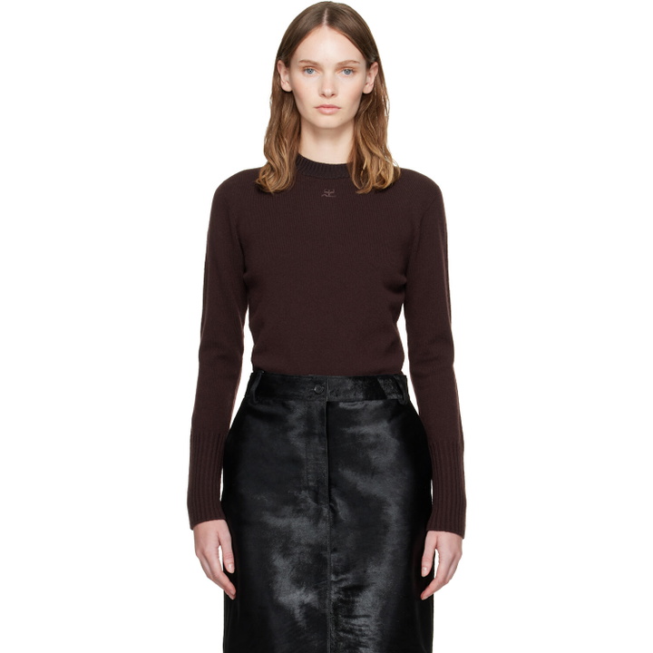 Photo: Courrèges Brown Lambswool Fitted Crewneck Sweater