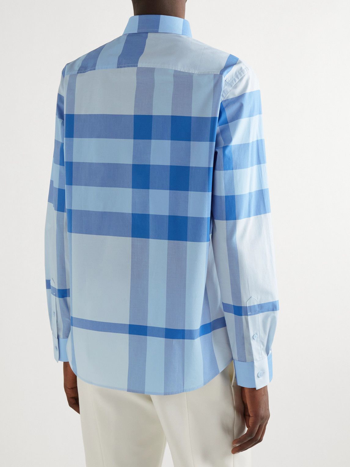 BURBERRY- Checked Cotton Shirt- Man-  - Blue