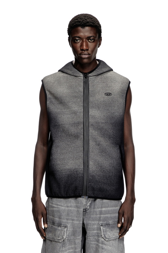 Photo: Diesel Hooded vest in denim-effect jacquard - Sweaters - Unisex - Black