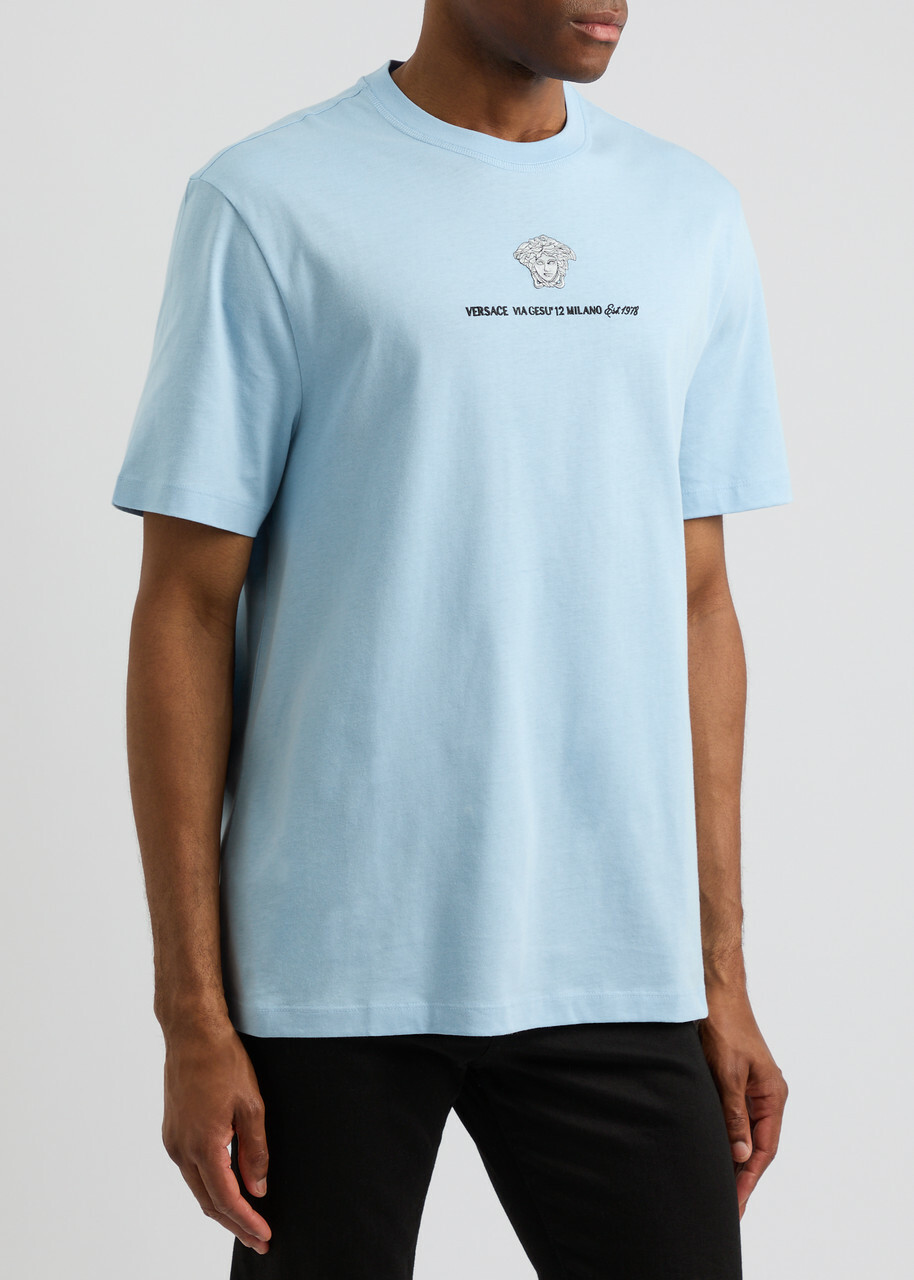 Versace Logo-embroidered Cotton T-shirt Blue Versace