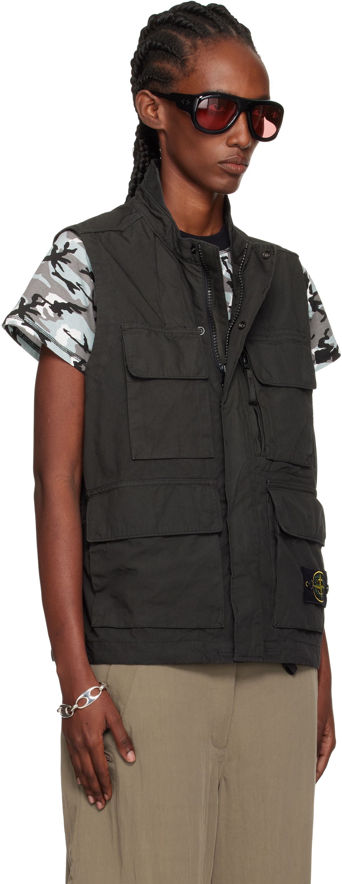 Stone Island Gray G100001 Canvas Weave Organic Cotton Vest