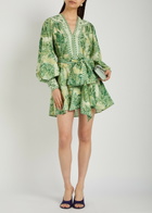 Alemais Sara Printed Cotton and Silk-blend Mini Dress Green