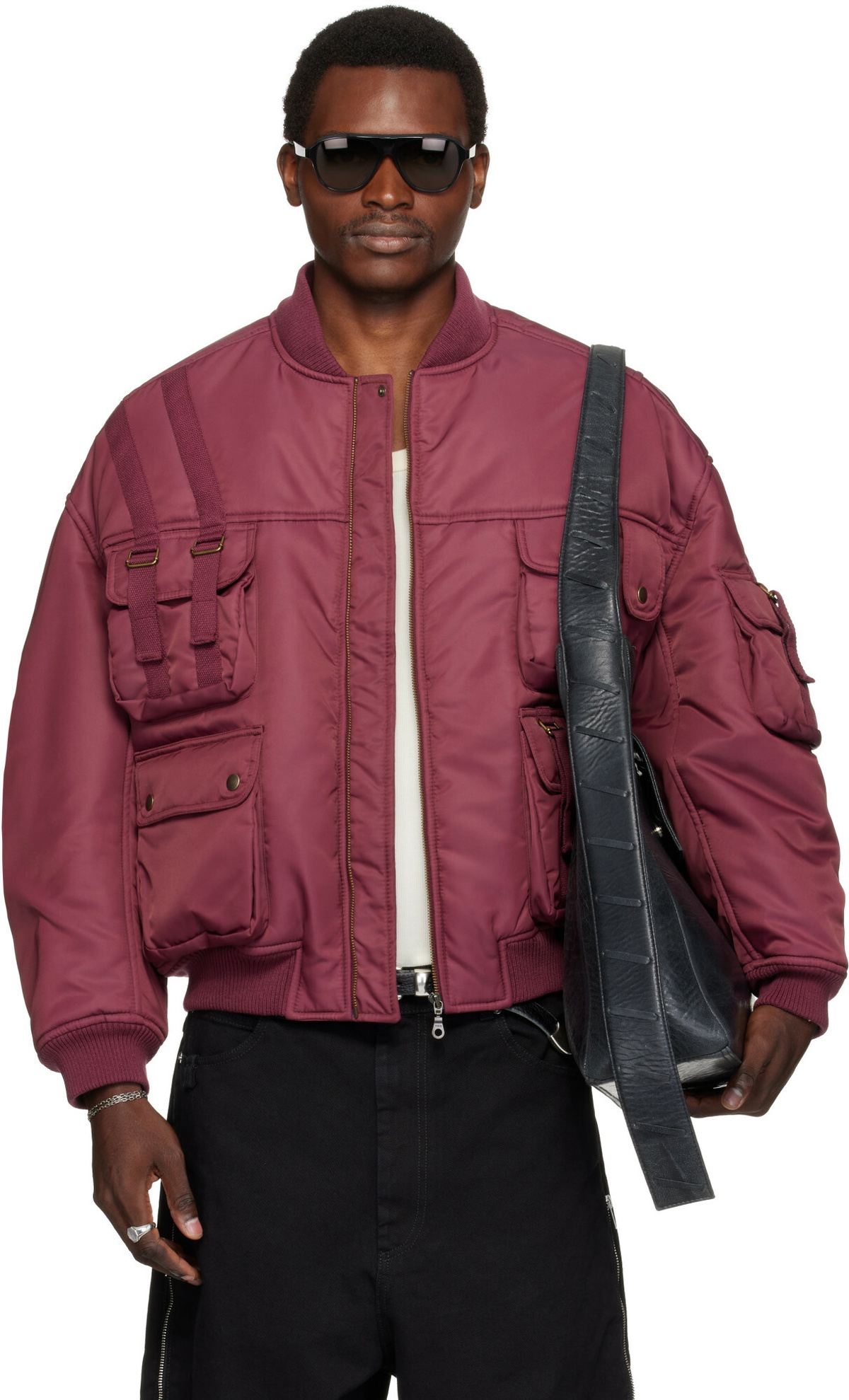 LU'U DAN Burgundy Aviator Bomber Jacket
