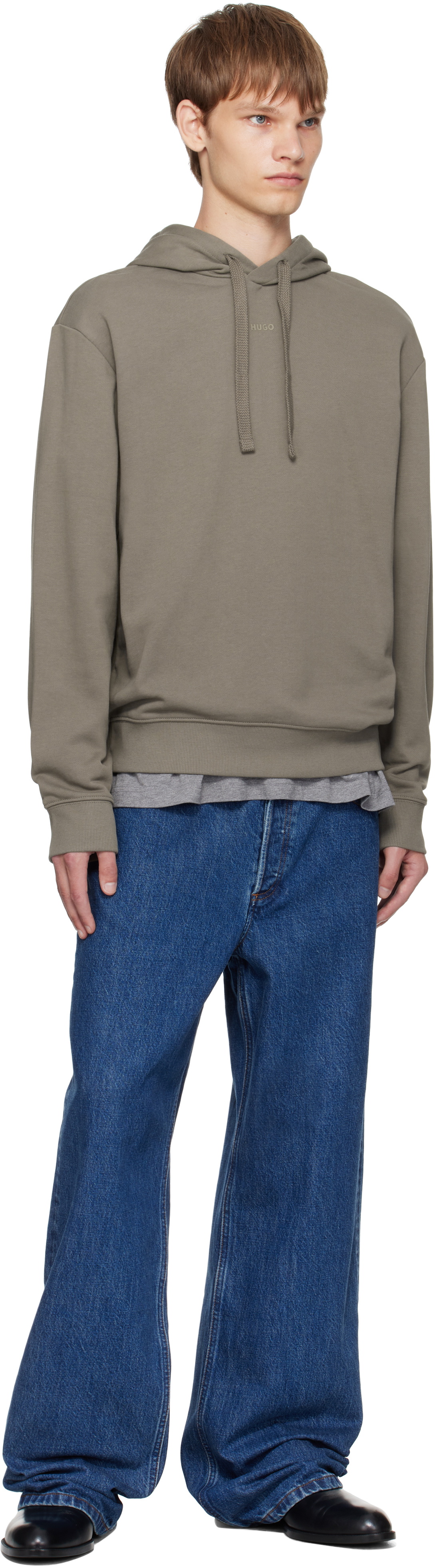 Hugo Taupe Cotton-Terry Relaxed-Fit Hoodie