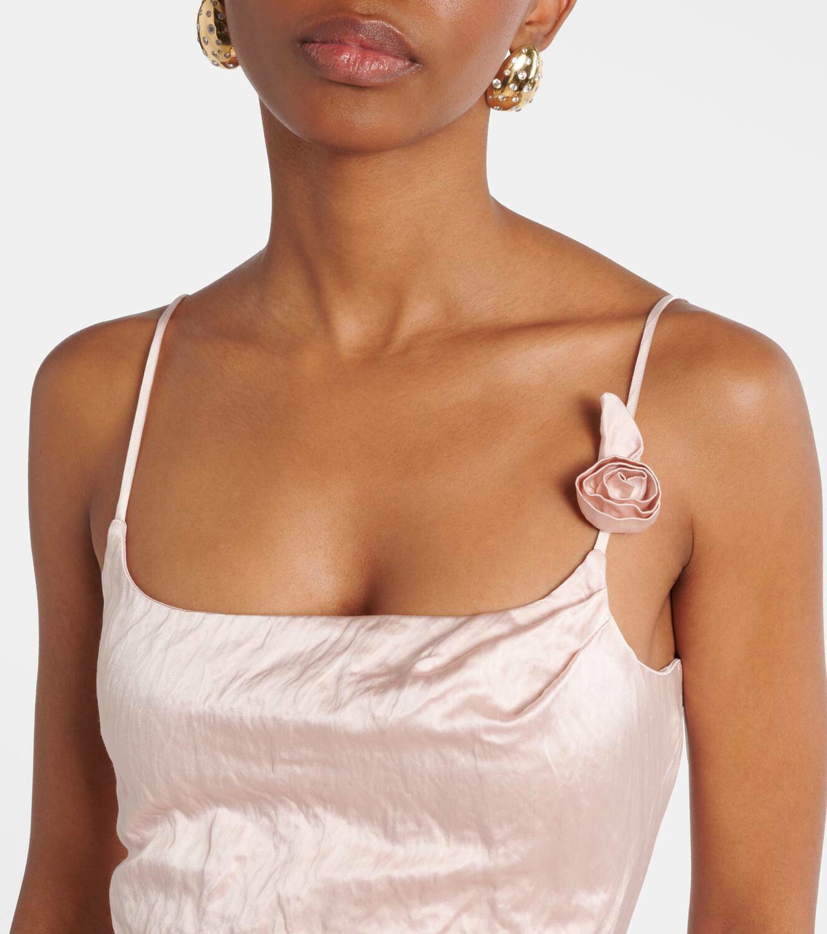 Blumarine Floral-appliqué satin midi dress