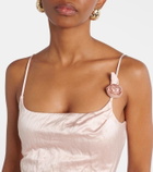 Blumarine Floral-appliqué satin midi dress