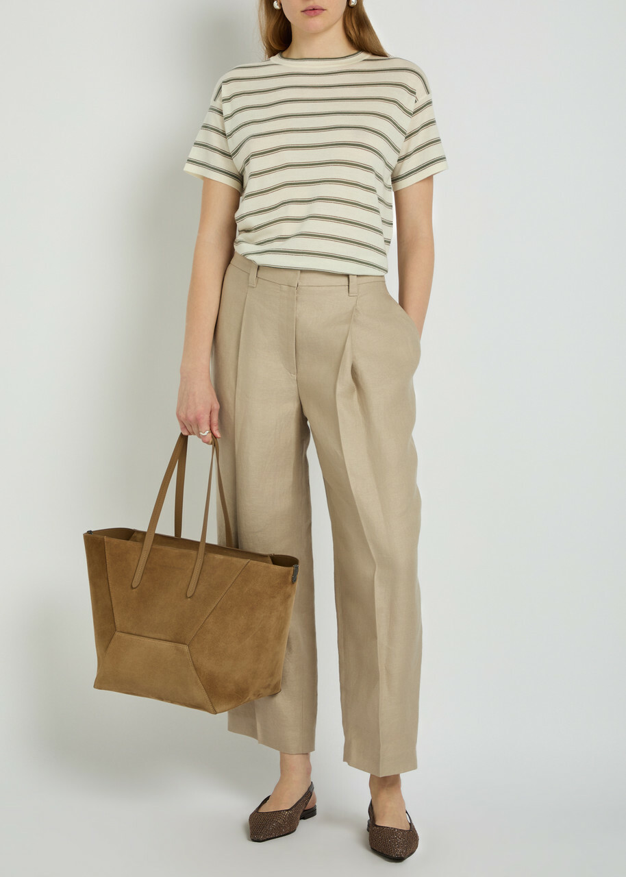 Brunello Cucinelli Striped Wool and Cashmere-blend top Beige