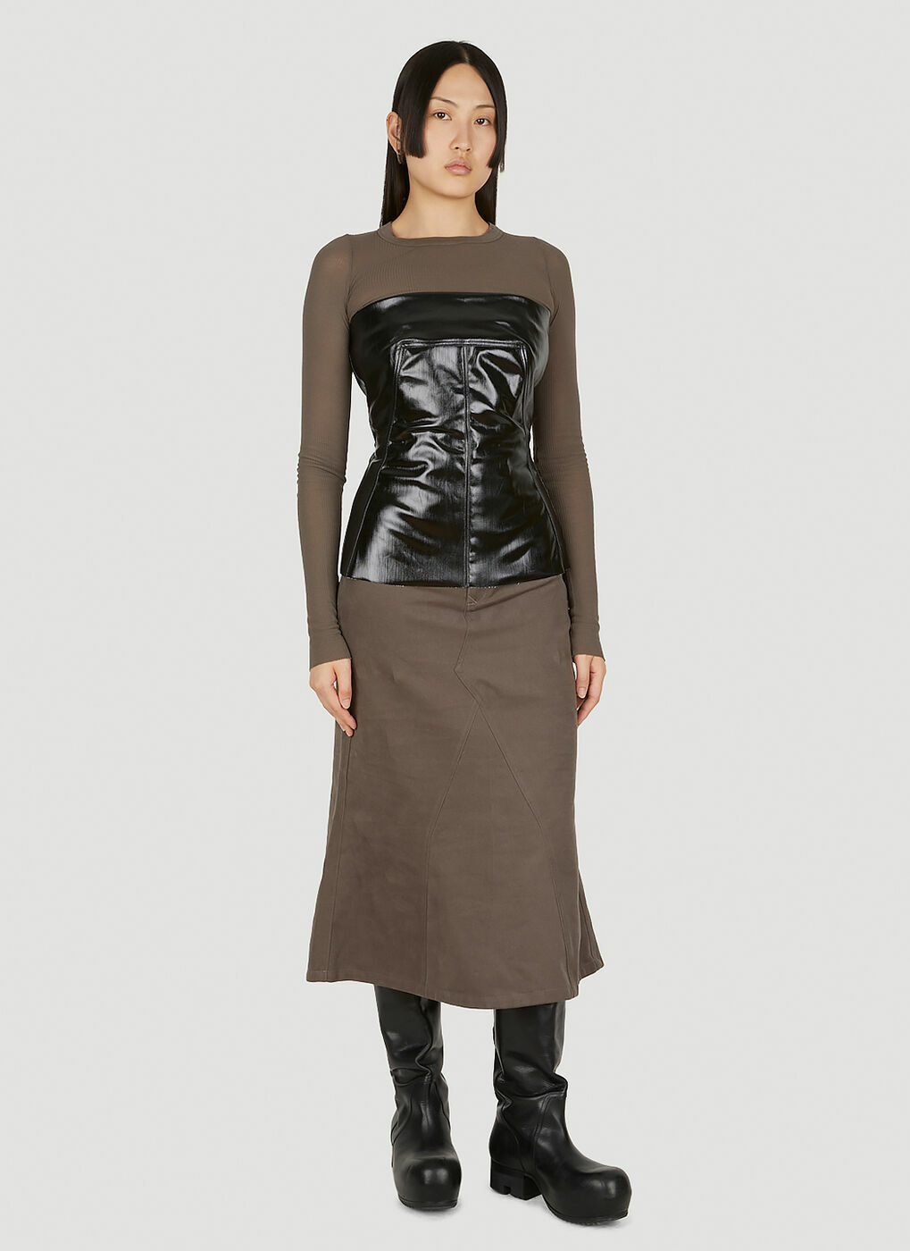 Denim Godet Skirt in Brown Rick Owens