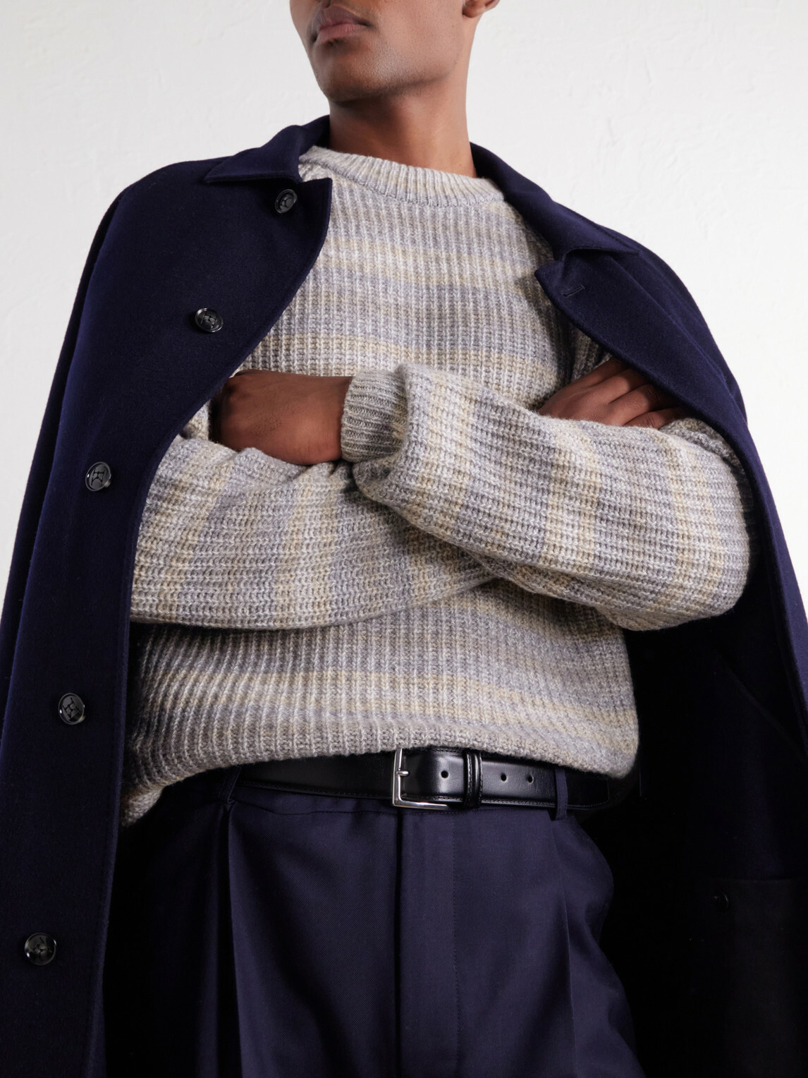 Kiton - Striped Wool and Cashmere-Blend Sweater - Gray