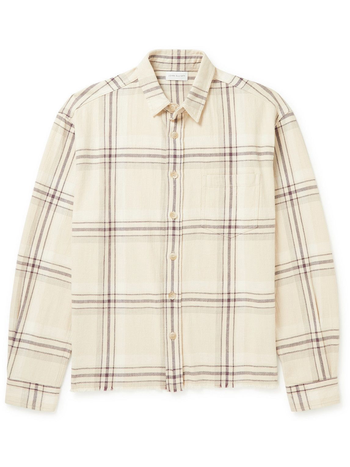 John Elliott - Hemi Frayed Checked Cotton-Flannel Shirt - Neutrals John ...