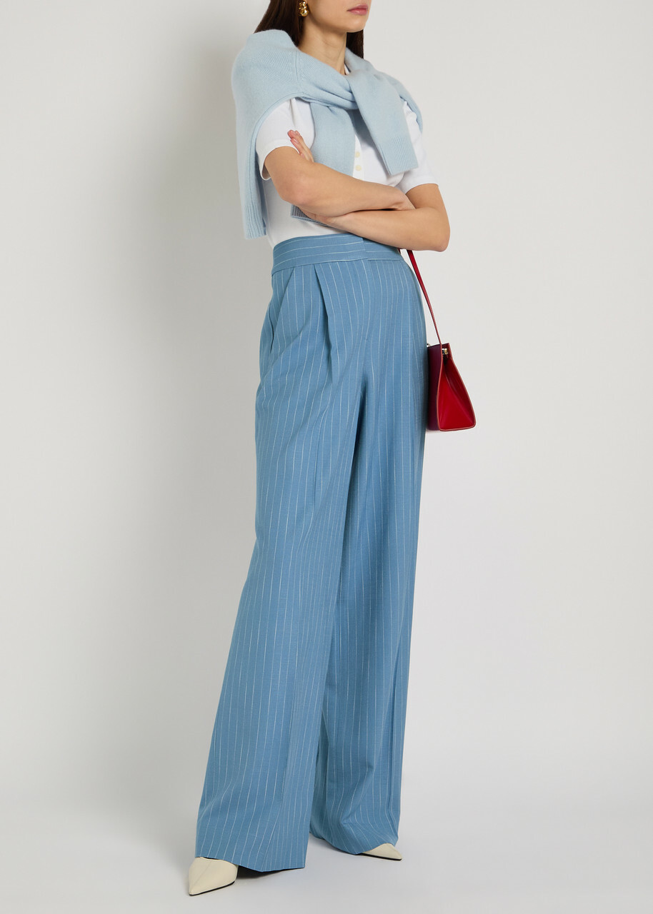 Veronica Beard Heyser Striped Wide-leg Trousers Blue