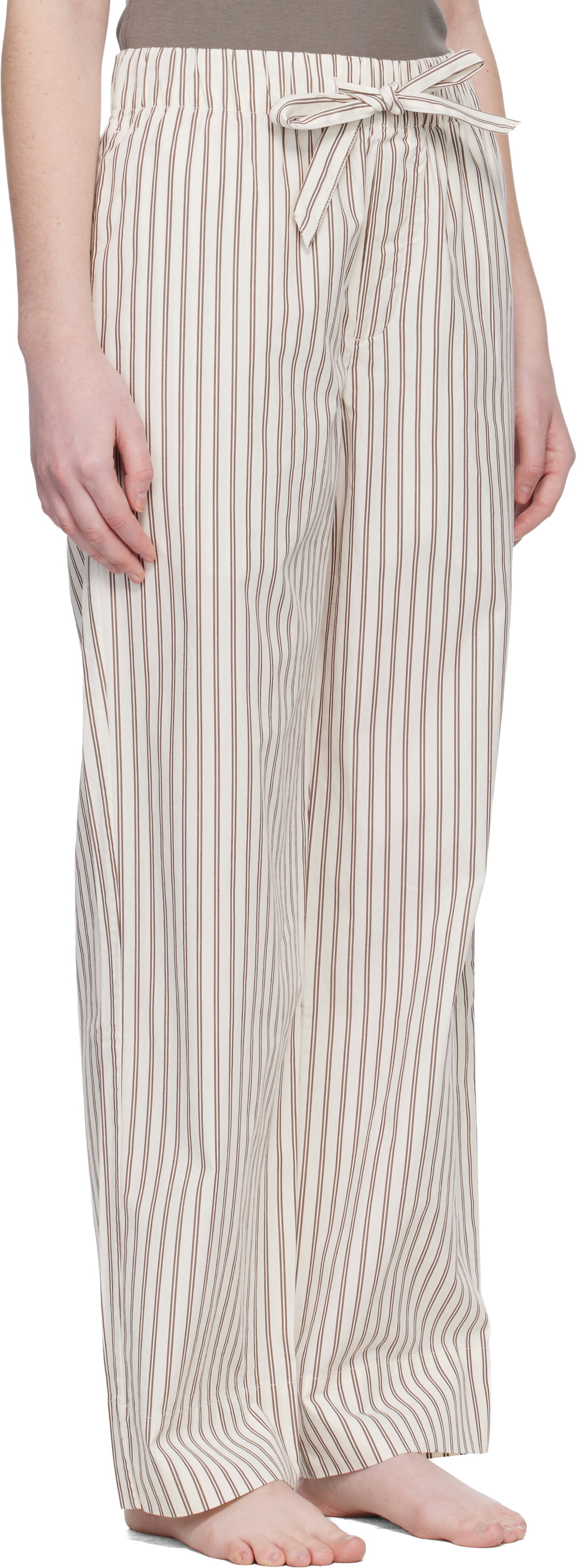 Tekla Off-White & Brown Poplin Pyjama Pants