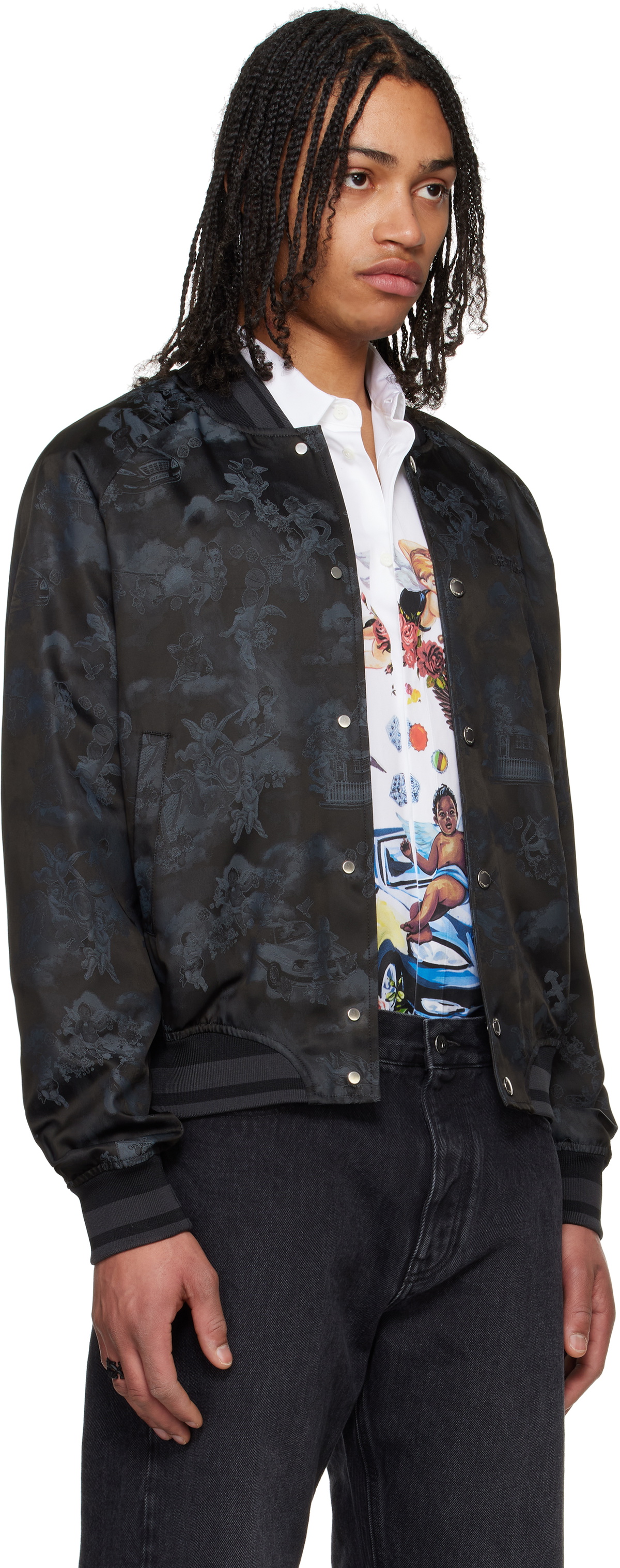 Off-White Black Fresco Souvenir Varsity Bomber Jacket