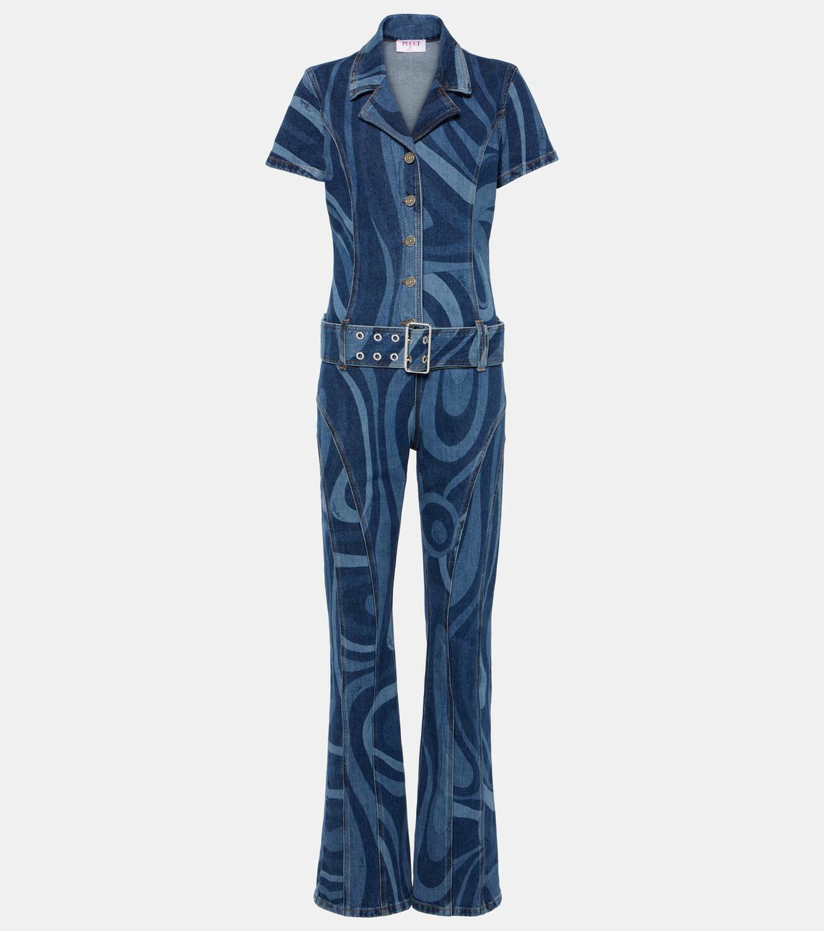 EMILIO PUCCI マルモ ベルト付きデニムジャンプスーツ Pucci Marmo-printed denim jumpsuit Emilio Pucci