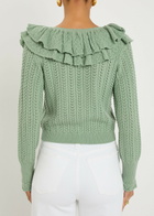Alice + Olivia Eileen Ruffled Wool Cardigan Green