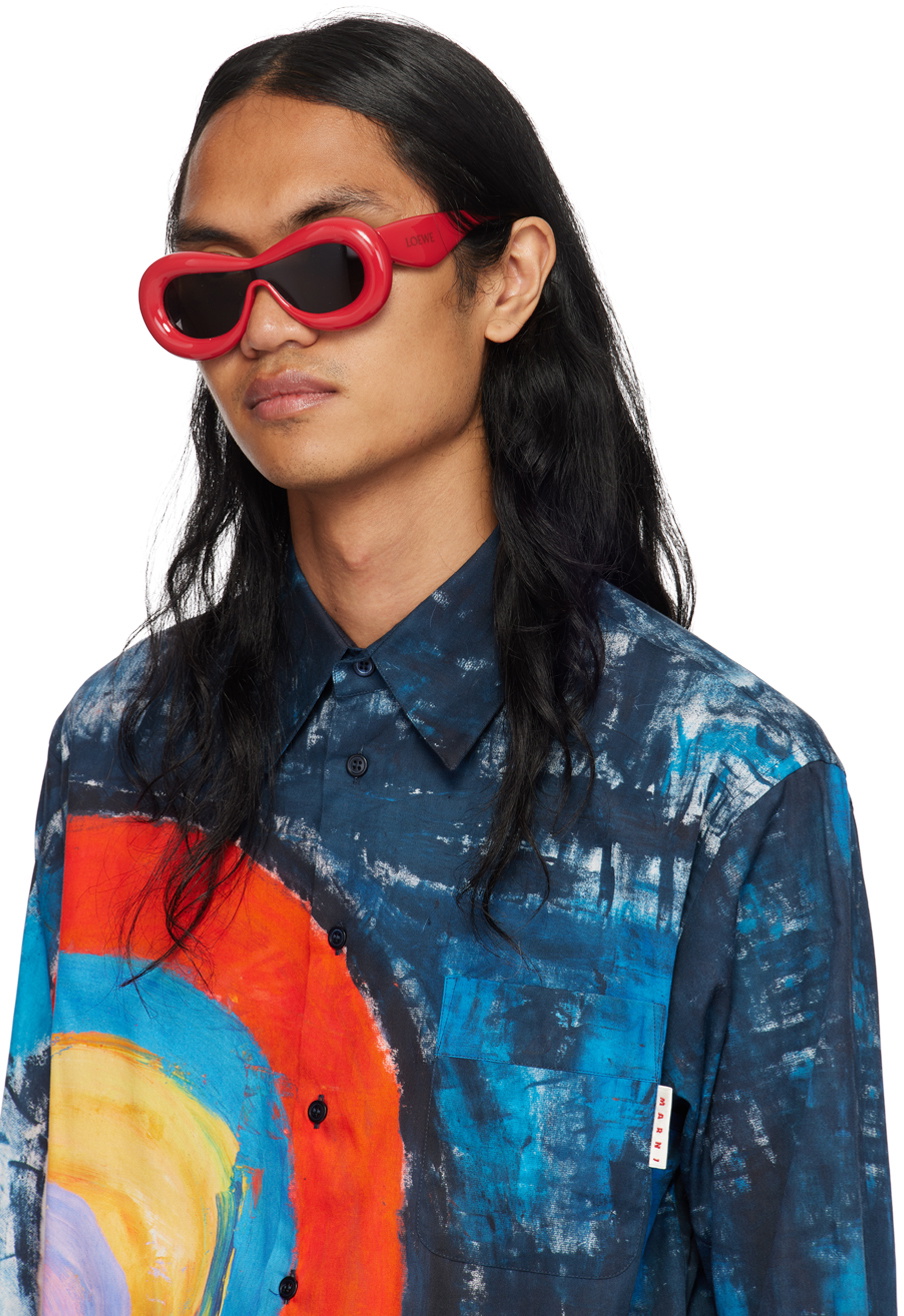 【LOEWE】インフレート スクエア サングラス レッド LOEWE インフレート スクエアフレーム アセテート サングラス
