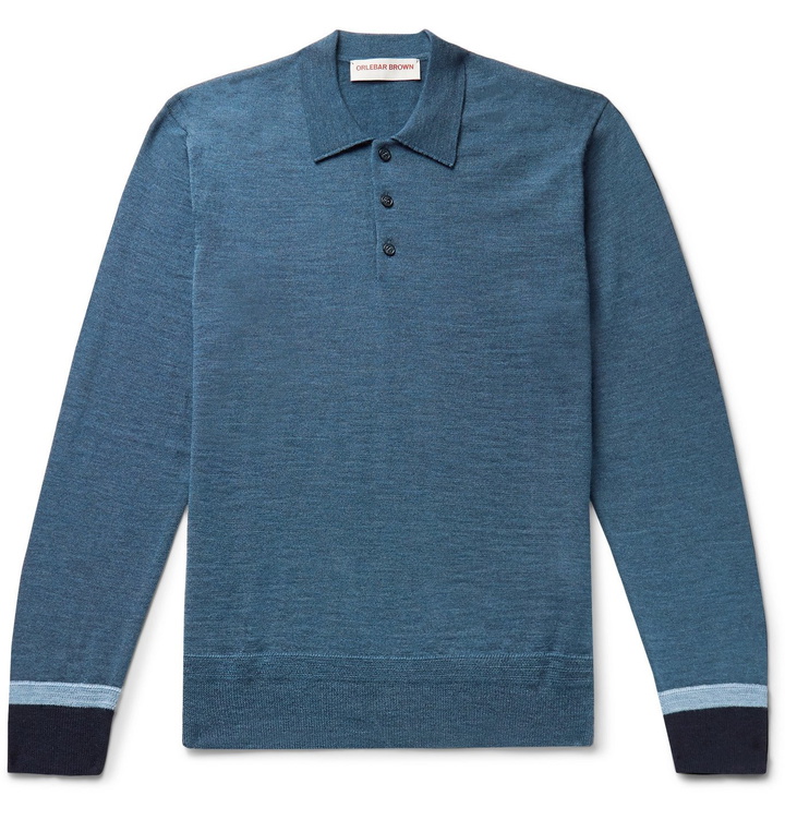 Photo: Orlebar Brown - Gifford Mélange Merino Wool Polo Shirt - Blue