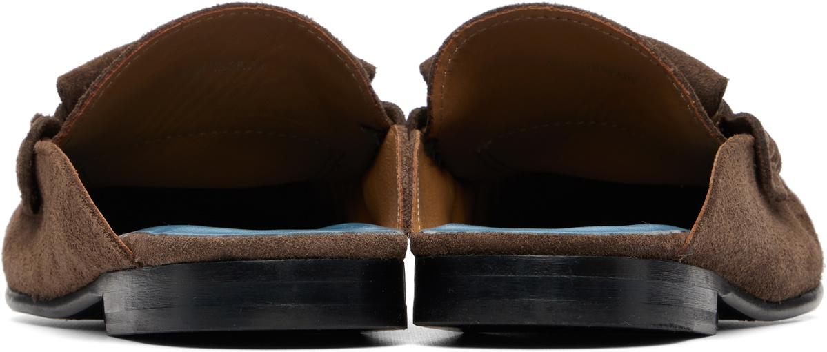 Marni Brown Suede Sabot Fringed Trim Slip-on Loafers
