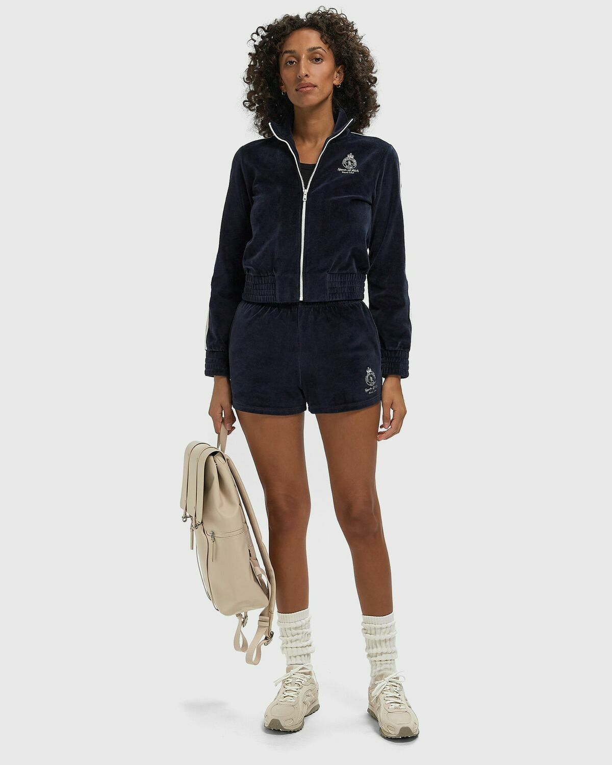 Sporty & Rich Crown Tennis Velour Short Blue Womens Casual Short