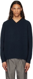 Róhe Navy Relaxed V-Neck Sweater