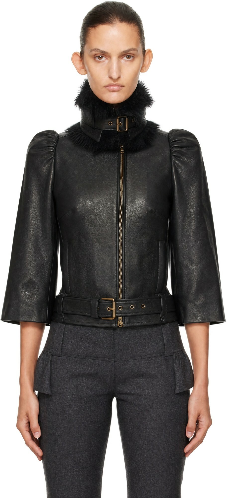 KNWLS Black Victoria Collar Leather Jacket