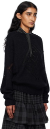 OPEN YY Black Alpaca Argyle Pointelle Sweater