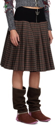 Chopova Lowena Brown Fret Black Knitted Pleated Knee Midi Skirt