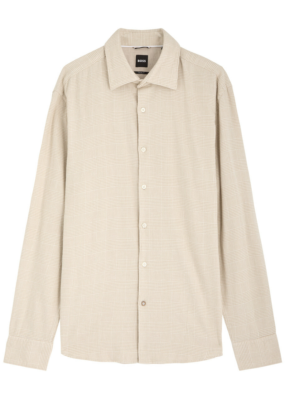 Boss Houndstooth Cotton Shirt Beige