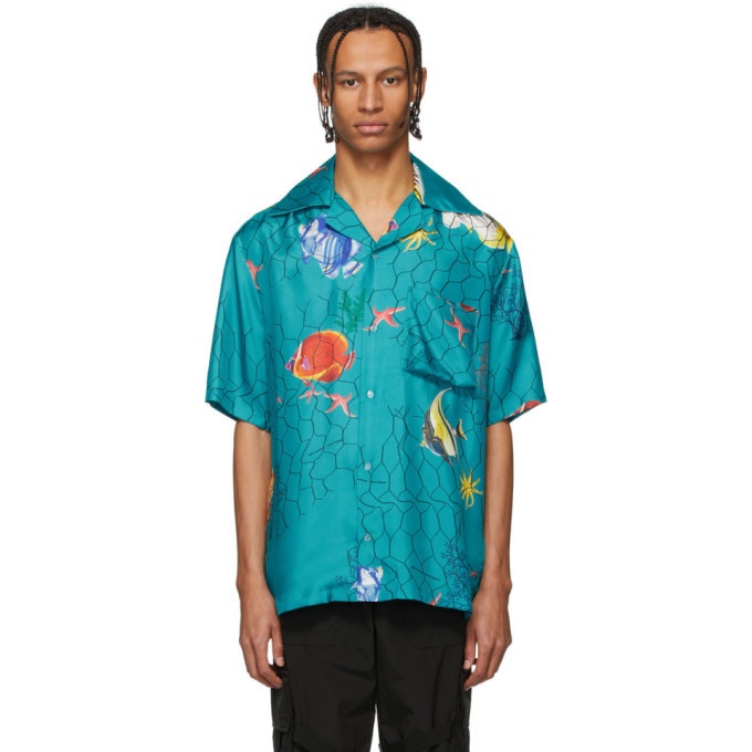 Off-White Blue Silk Holiday Shirt Off-White