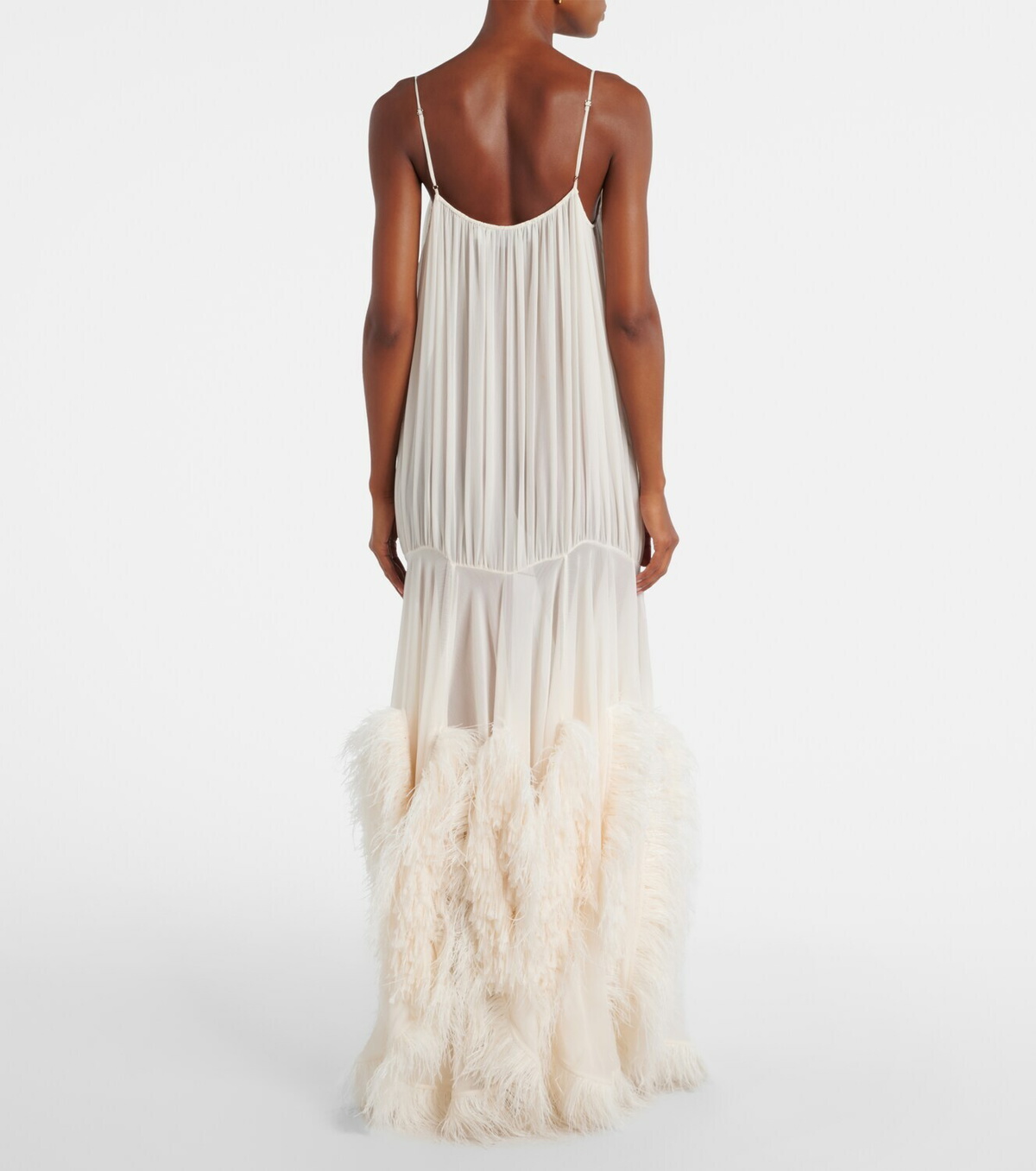Xu Zhi Feather-trimmed gathered gown