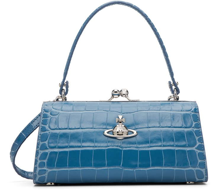 Photo: Vivienne Westwood Blue Emboss Croc Leather Doll XL Frame Bag