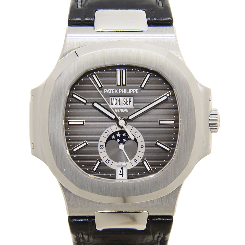 Patek Philippe Nautilus Automatic GMT Moonphase Black Dial Stainless Steel Mens Watch 5726A-001