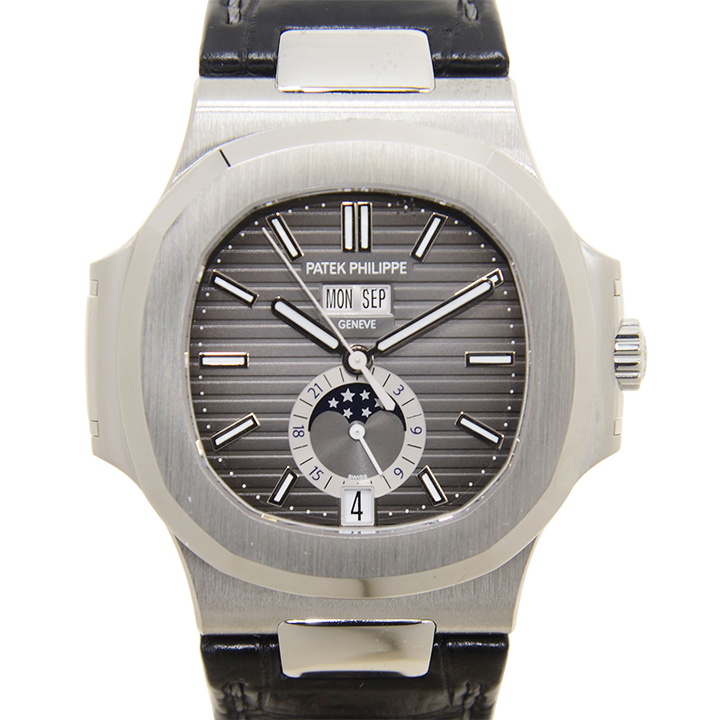 Photo: Patek Philippe Nautilus Automatic GMT Moonphase Black Dial Stainless Steel Mens Watch 5726A-001