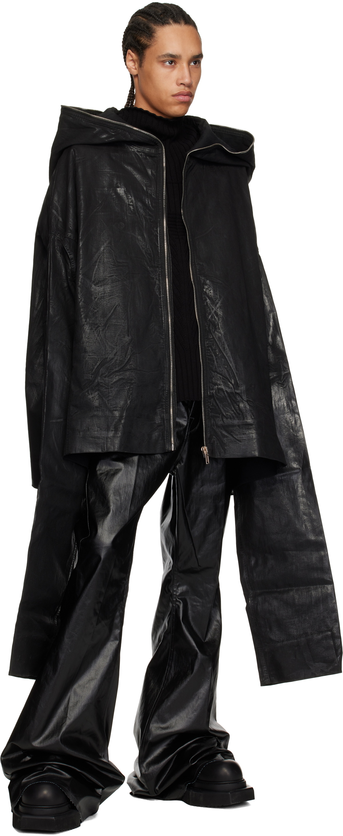 Rick Owens DRKSHDW Black Hollywood Gimp Kaftan Denim Jacket Rick