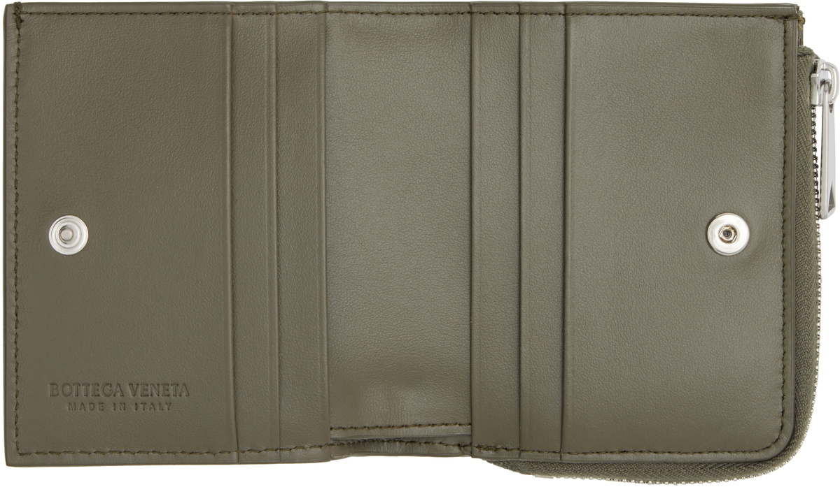 Bottega Veneta Khaki Intrecciato Stamp Bi-Fold Wallet