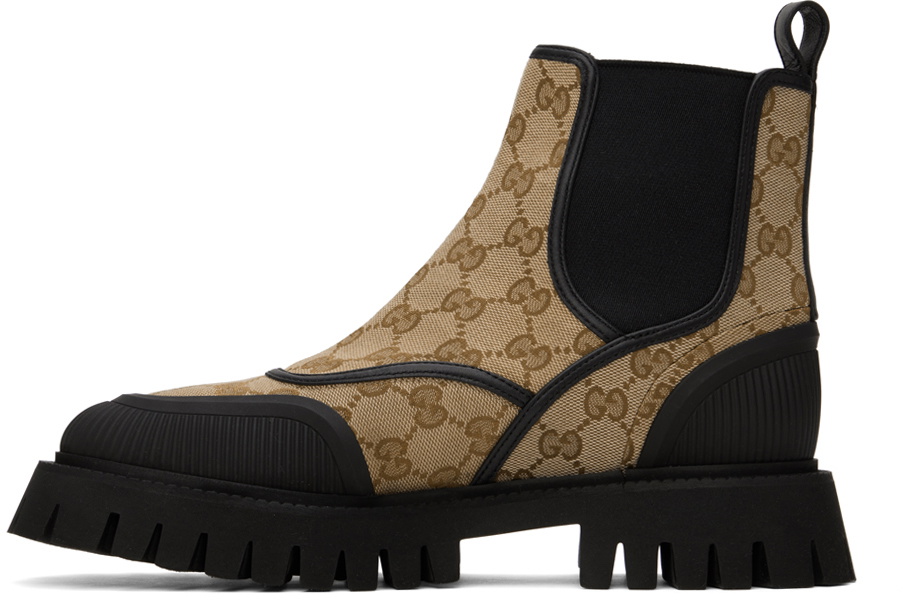 Gucci Beige & Black GG Chelsea Boots