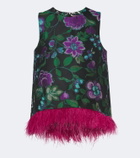 La DoubleJ La Scala feather-trimmed jacquard top