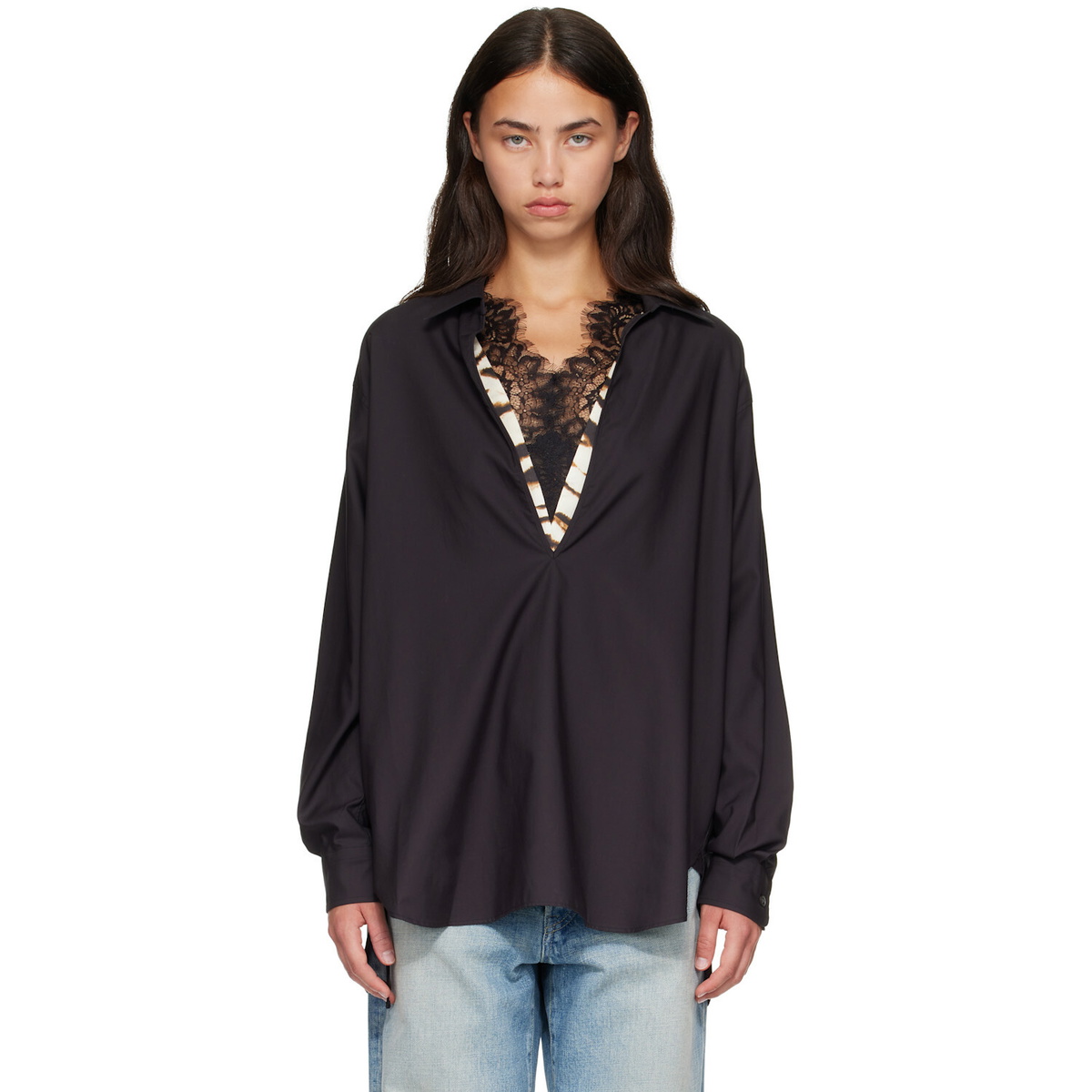 ssstein Black Pima Cotton Oversized Skipper Shirt