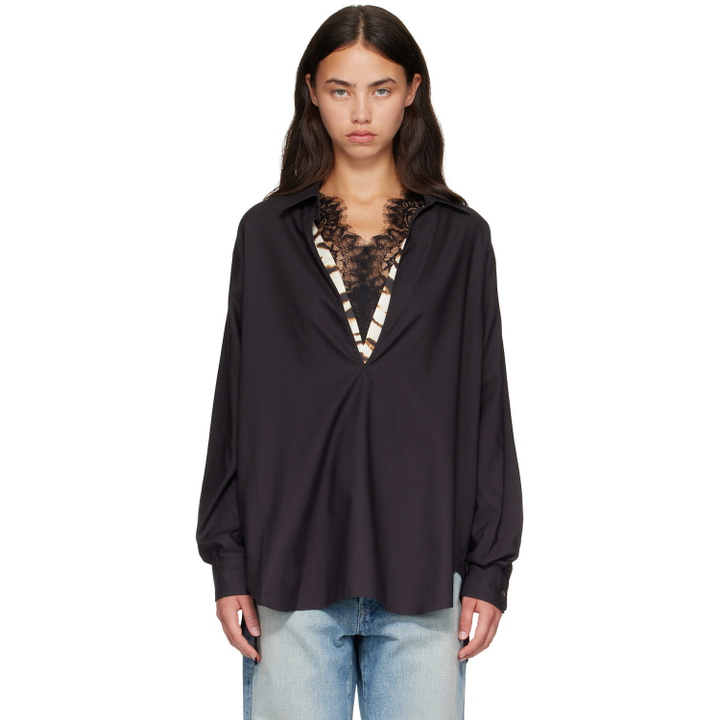 Photo: ssstein Black Pima Cotton Oversized Skipper Shirt