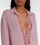Blumarine Lace-trimmed sheer georgette shirt