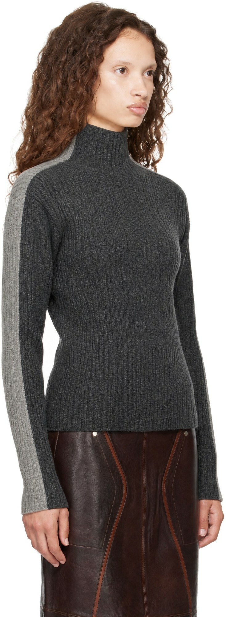 Helmut Lang Gray Wool Mock-Neck Sweater
